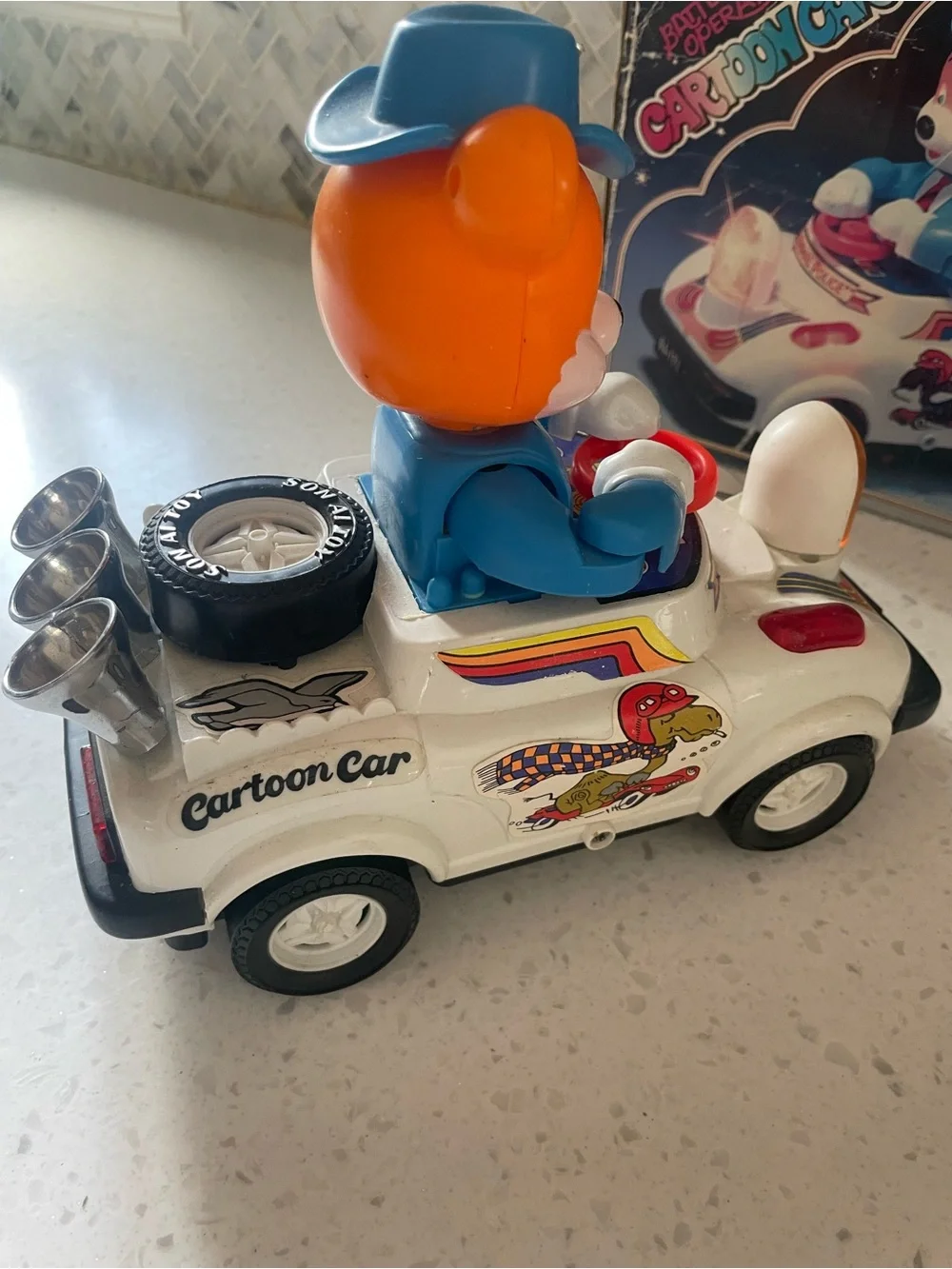 Vintage Cartoon Car Animal Police w/ Bear Plastic Battery Operated Toy W/ Box